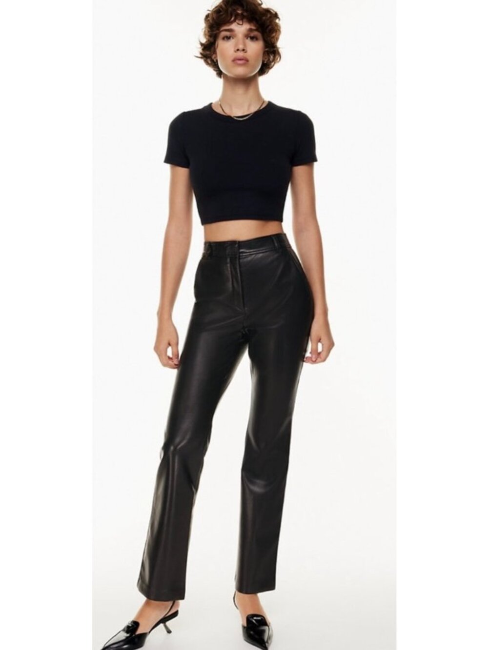 BABATON Aritzia Black Faux-Leather High-Rise Publish Kick Flare Leg Pant Size 0